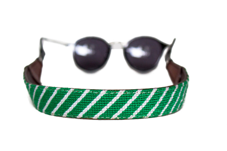 Green and white stripe needlepoint sunglass straps by Asher Riley