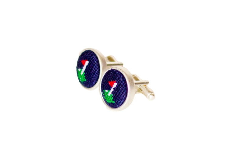 Asher Riley golf flag needlepoint cufflinks