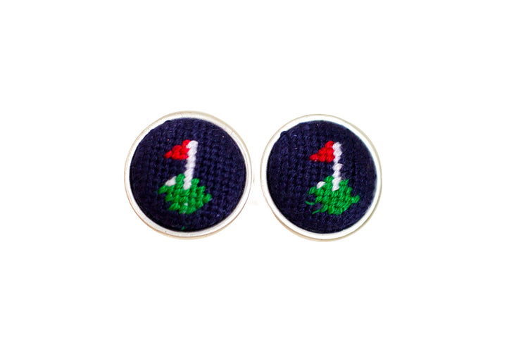 Asher Riley golf flag needlepoint cufflinks