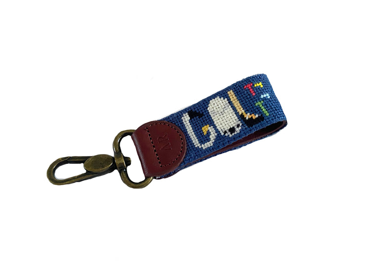 Golf needlepoint key fob by Asher Riley