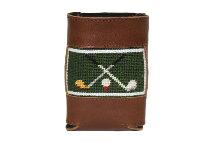 Golf Club needlepoint can cooler leather koozie by Asher Riley