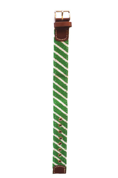 Asher Riley green and white stripe needlepoint watch strap