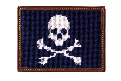Asher Riley jolly roger needlepoint card wallet