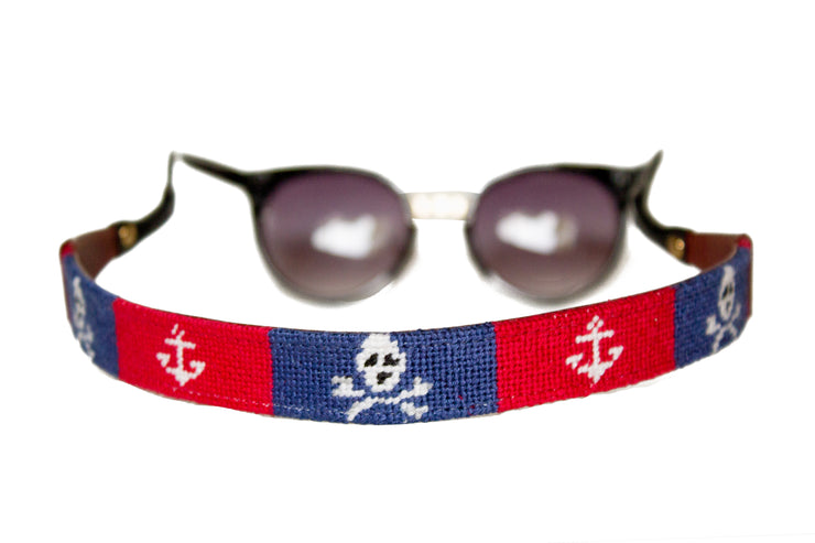 Asher Riley jolly roger and anchor needlepoint sunglass straps