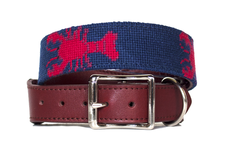 Lobster needlepoint dog collar by Asher Riley