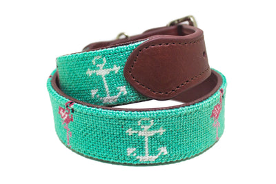Flamingo and Anchor needlepoint dog collar by Asher Riley