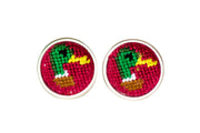 Duck Head on Red needlepoint cufflinks by Asher Riley
