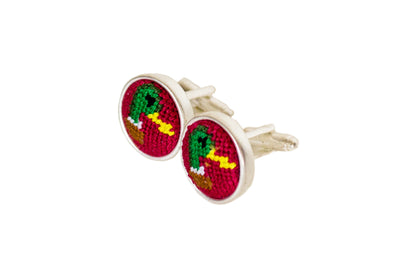 Duck Head on Red needlepoint cufflinks by Asher Riley