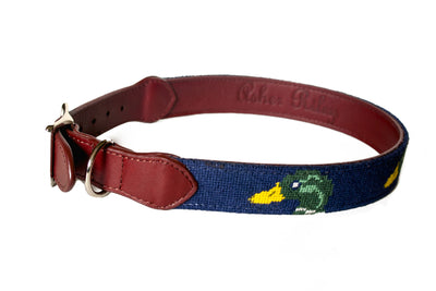 mallard navy needlepoint dog collar by asher riley