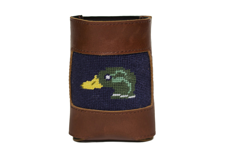 Mallard needlepoint can cooler leather koozie by Asher Riley