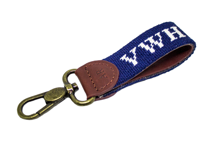 Custom needlepoint key fob by Asher Riley