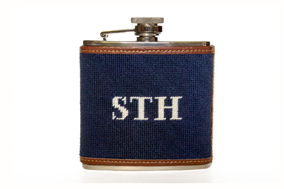 Asher Riley monogrammed needlepoint flask