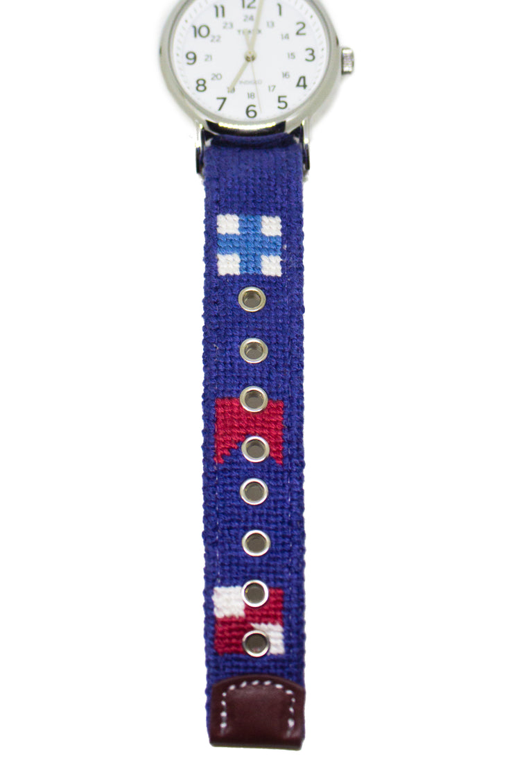 NAUTICAL FLAG NEEDLEPOINT WATCH STRAP AND TIMEX FACE