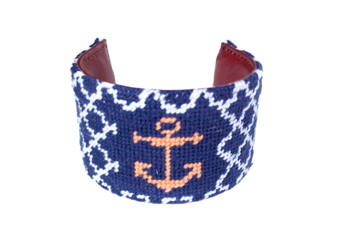 Asher Riley Navy and White Quatrafoil Needlepoint Cuff