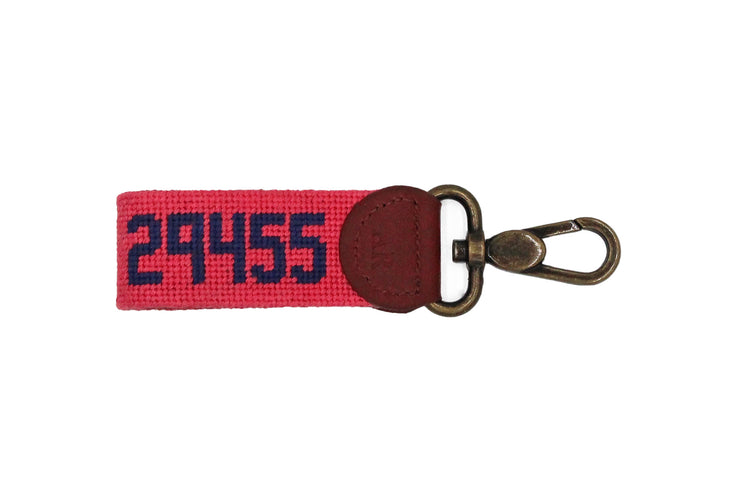 Pink Kiawa Island needlepoint key fob by Asher Riley