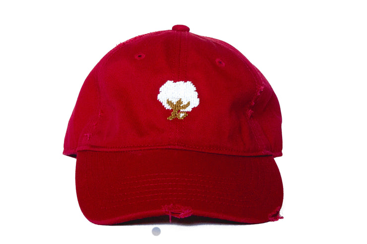 Cotton Boll on Red Needlepoint Hat by Asher Riley