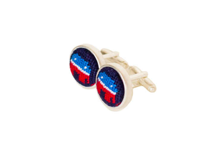 Asher Riley republican elephant needlepoint cufflinks