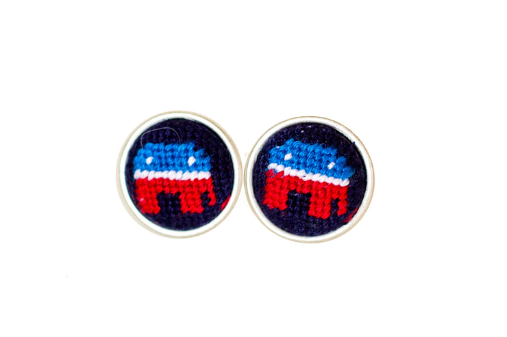 Asher Riley republican elephant needlepoint cufflinks