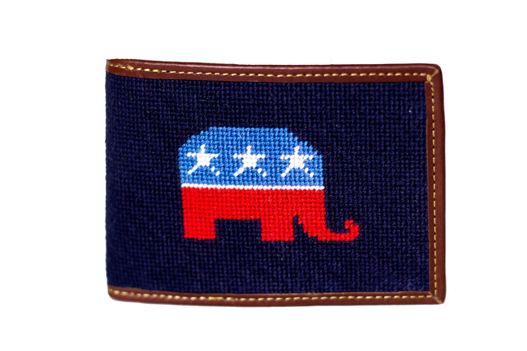 Republican Elephant needlepoint wallet by Asher Riley