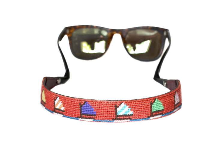 Asher Riley sailboat orange needlepoint sunglass straps