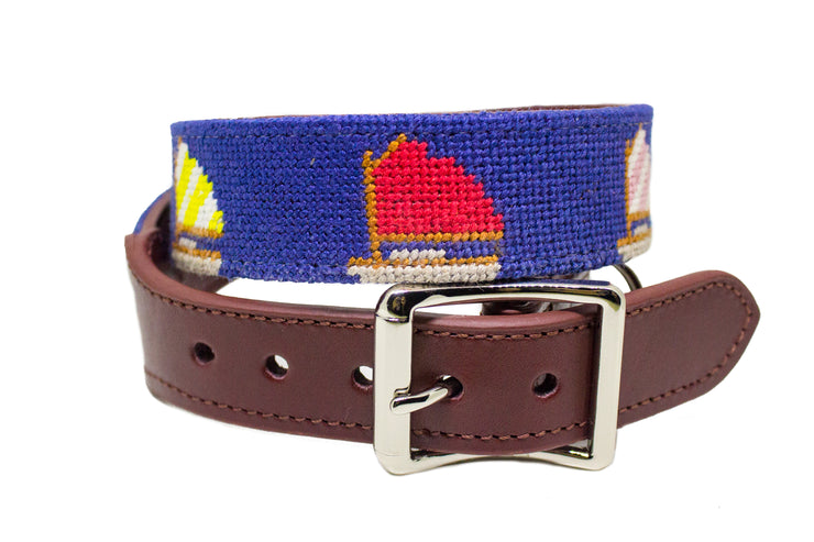 Sailboat needlepoint dog collar by Asher Riley
