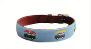 Wagon Needlepoint dog collar by Asher Riley