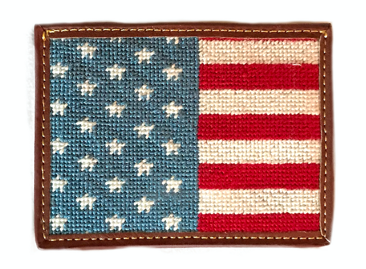 AMERICAN FLAG NEEDLEPOINT CARD WALLET