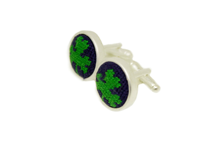 Asher Riley shamrock needlepoint cufflinks