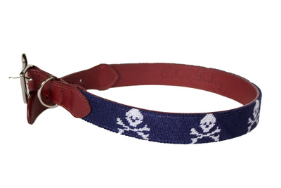 Jolly Roger needlepoint dog collar by Asher Riley