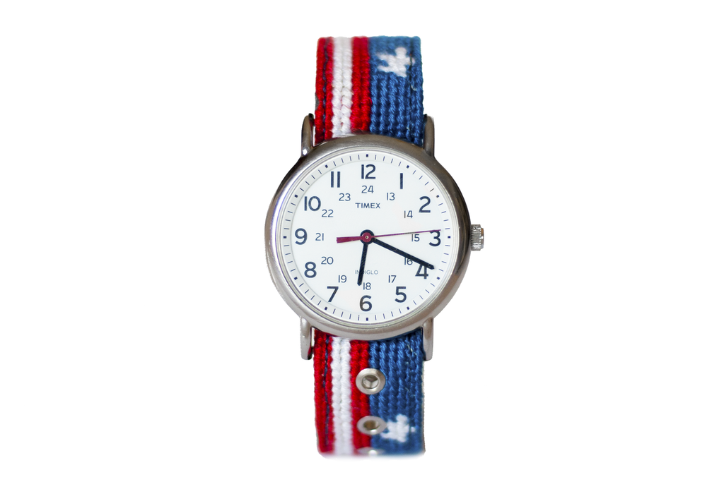 Stars Stripes Needlepoint Watch Strap and Timex Watch Face