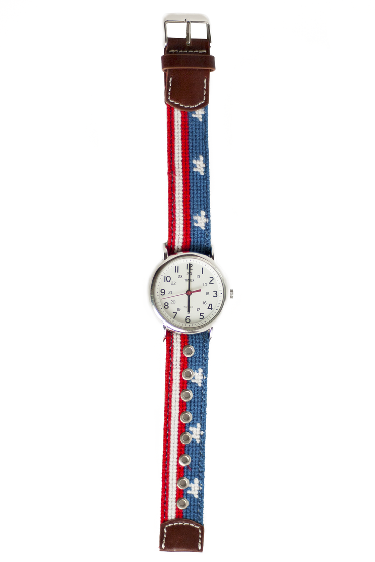 Stars & Stripes Needlepoint Watch Strap and Timex Watch Face