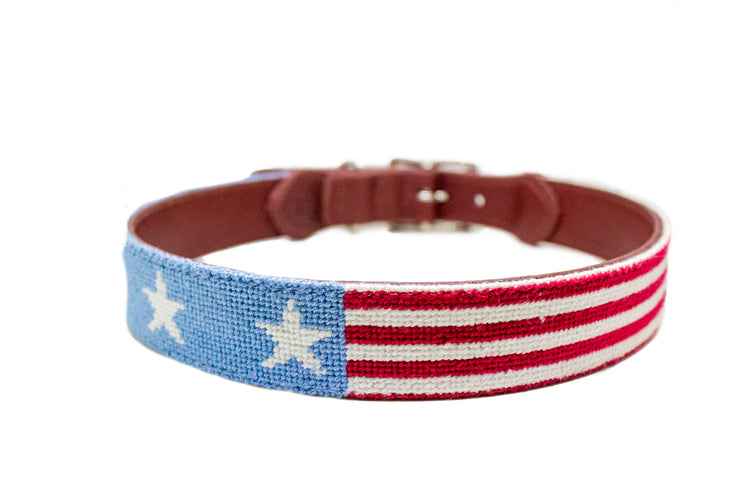 Stars and Stripes Needlepoint Dog Collar by Asher Riley