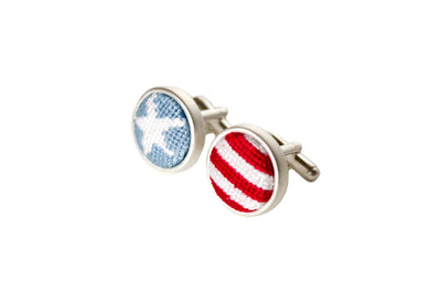 Asher Riley stars and stripes needlepoint cufflinks