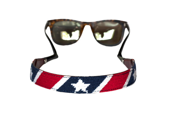 Asher Riley patriot needlepoint sunglass straps