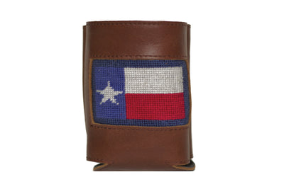 Texas Flag needlepoint can cooler leather koozie by Asher Riley