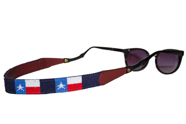 Texas flag needlepoint sunglass straps by Asher Riley