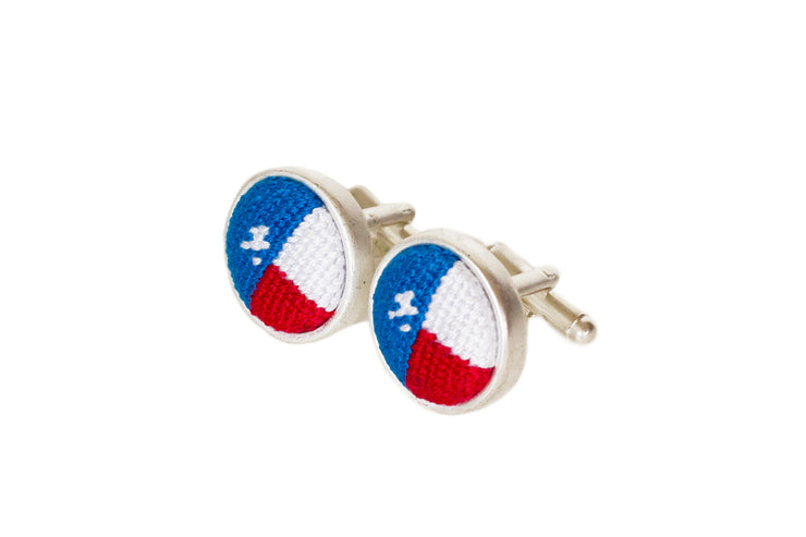 Asher Riley needlepoint Texas Flag cufflinks