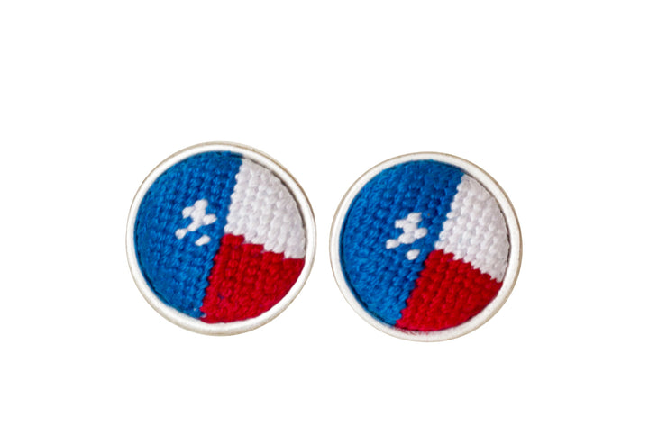 Asher Riley needlepoint Texas Flag cufflinks