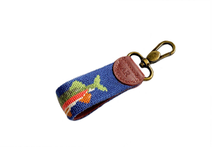 Trout needlepoint key fob by Asher Riley