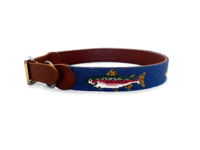 Trout Needlepoint dog collar by Asher Riley