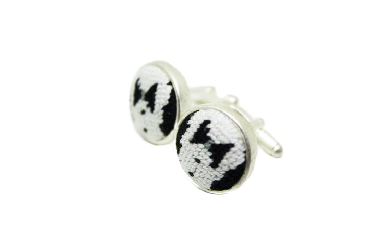 Tuxedo needlepoint cufflinks by Asher Riley