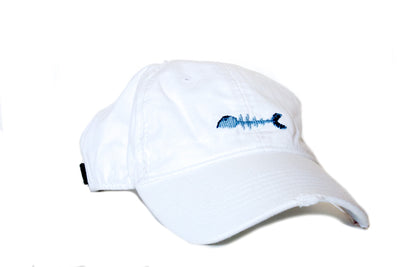 Bone Fish on white needlepoint hat Asher Riley