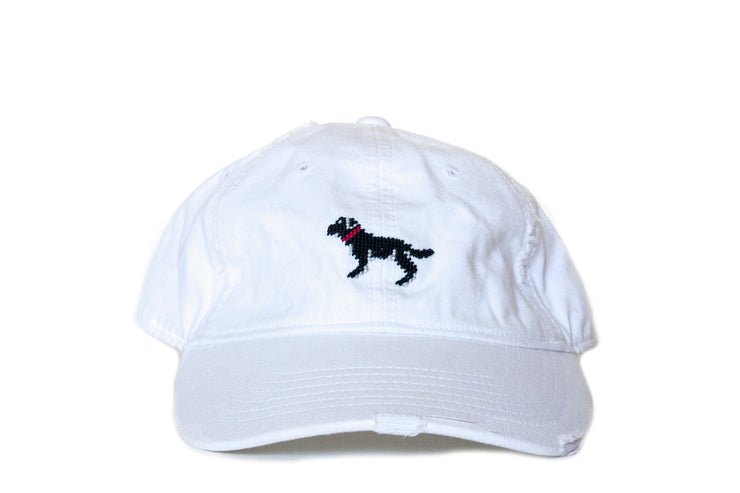 Black Lab on White Needlepoint Hat