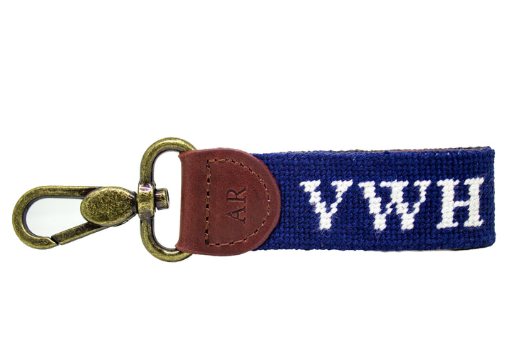 Custom needlepoint key fob by Asher Riley