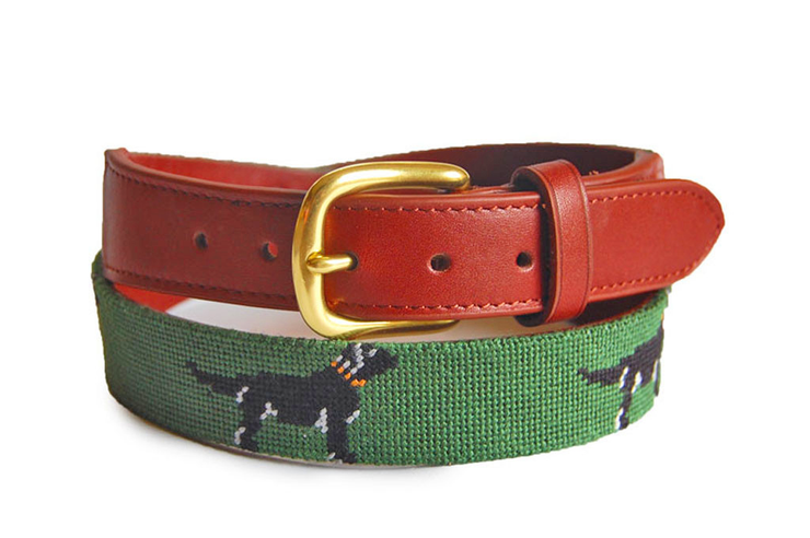 Asher Riley Black Lab on Green Needlepoint Belt