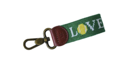 Tennis Love needlepoint key fob by Asher Riley